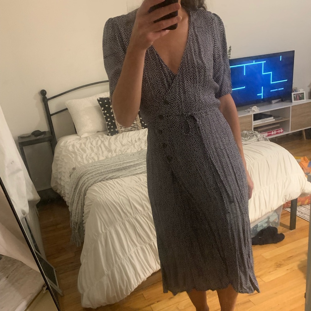 Blue printed midi wrap dress